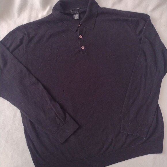J. Ferrar Mens 100% Wool Sweater XL Vintage Black Collared Preppy Pullover - Picture 1 of 7